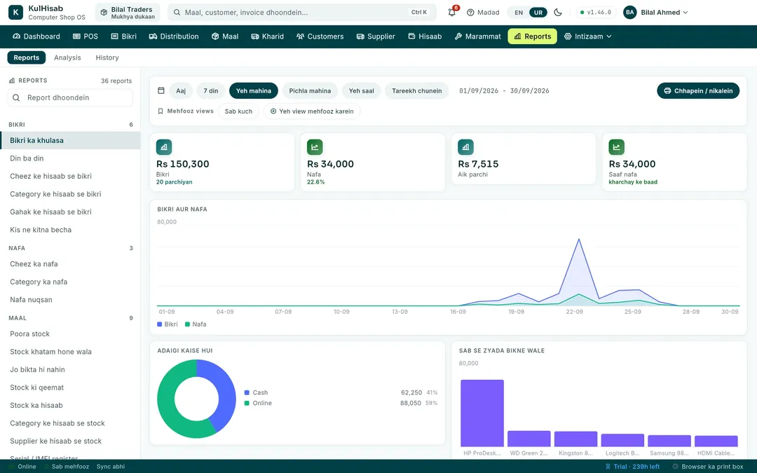 The sales summary report with its chart